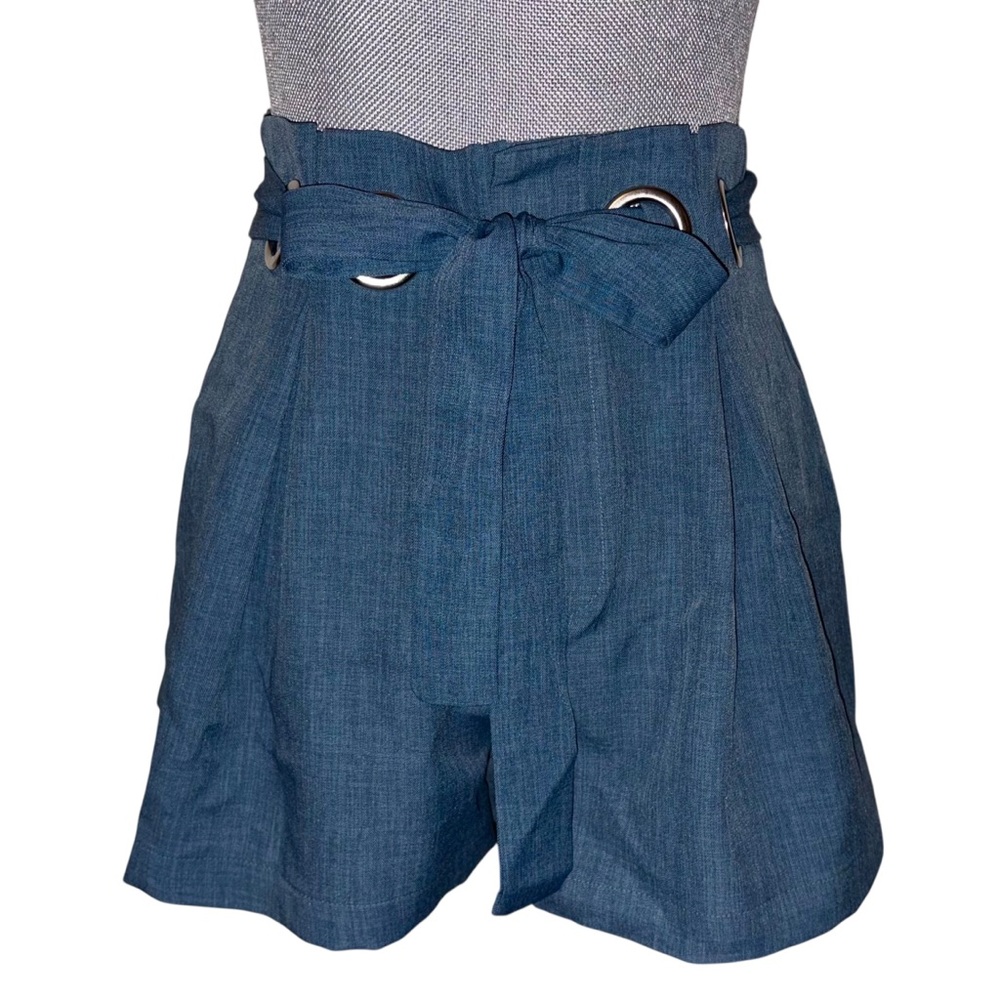 Jealous Tomato Blue High-Waisted Paperbag Shorts with Belt